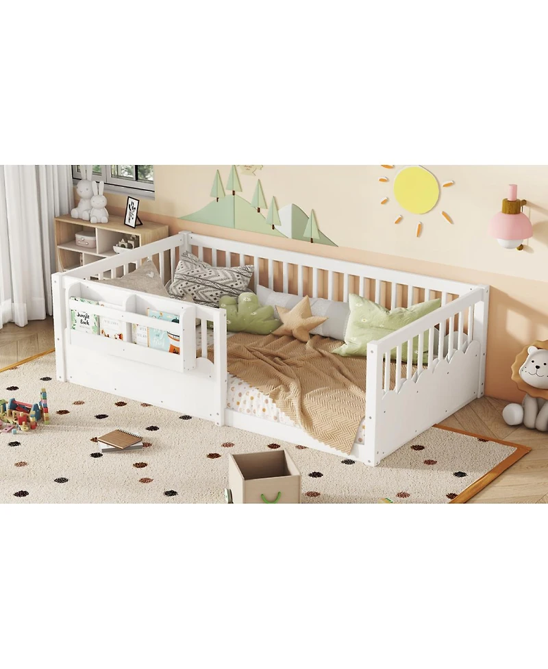 Streamdale Furniture Twin Floor Bed with Fence & Bookshelf