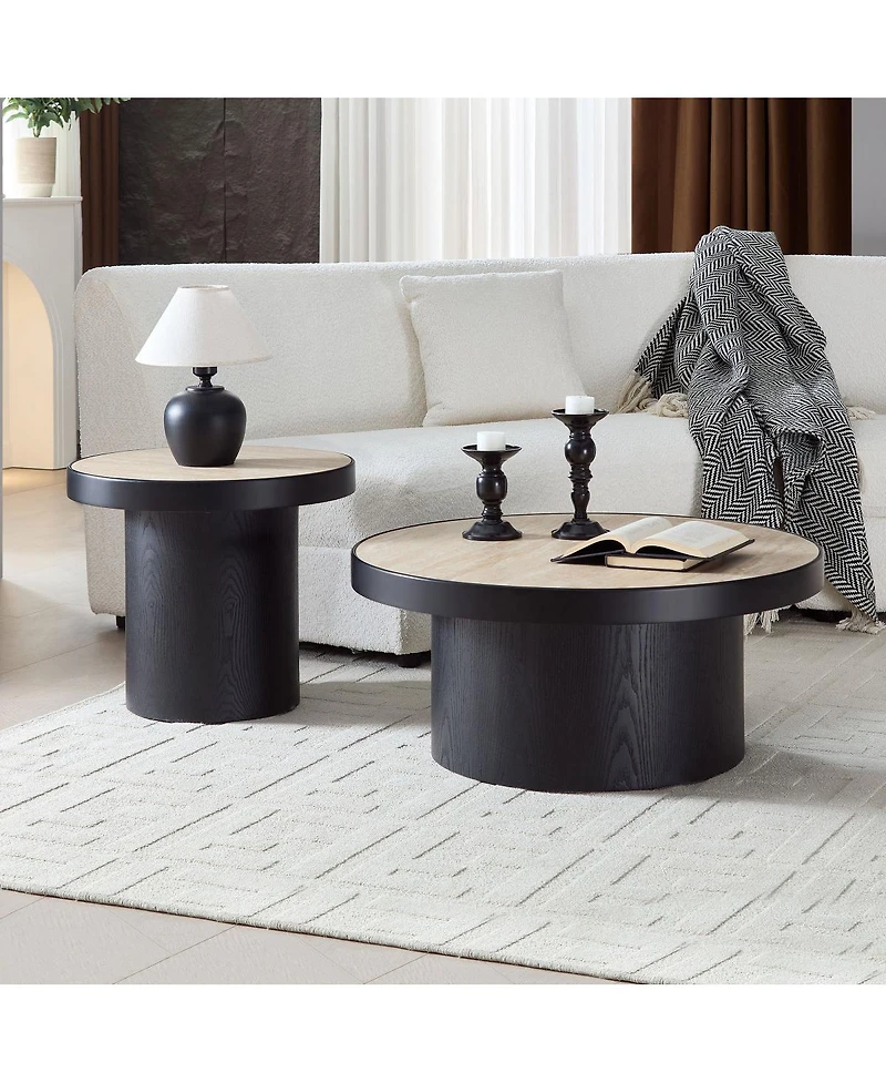 Streamdale Furniture Streamdale Set of 2 Coffee Table, Round Sintered Stone Tabletop