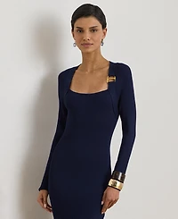 Lauren Ralph Women's Buckle-Trim Rib-Knit Square Neck Sweater Dress
