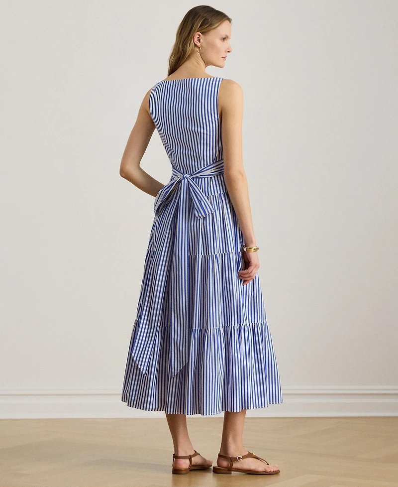 Lauren Ralph Women's Striped Tiered Sweetheart Neck Dress