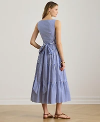 Lauren Ralph Women's Striped Tiered Sweetheart Neck Dress
