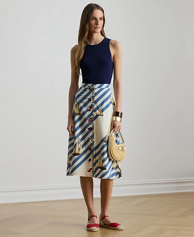 Lauren Ralph Women's Print Button-Front Crepe Skirt