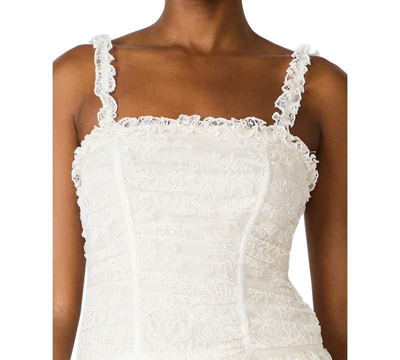 Steve Madden Juniors' Ruched Chantilly Lace Drop Waist Peplum Maxi Dress