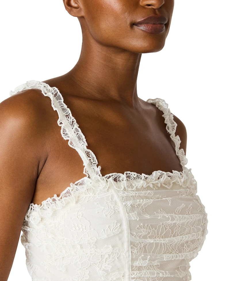 Steve Madden Juniors' Ruched Chantilly Lace Drop Waist Peplum Maxi Dress