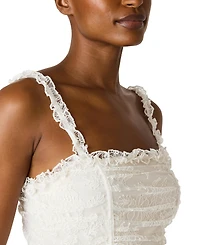 Steve Madden Juniors' Ruched Chantilly Lace Drop Waist Peplum Maxi Dress