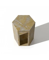 Streamdale Furniture 40cm x 32cm Luxury Spanish Gold Marble Hexagonal Side Table