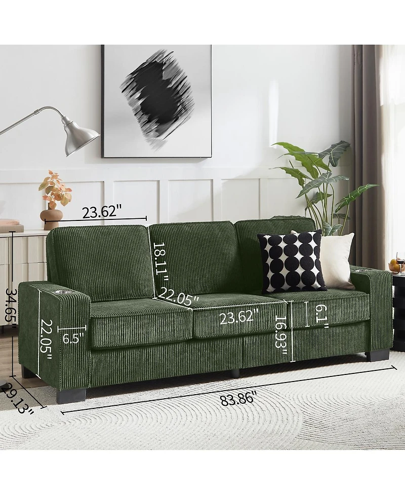 Streamdale Furniture Streamdale Corduroy 3-Seater Sofa, Modern Compressed Couch for Living Room
