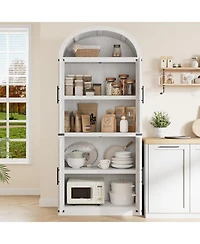 gaomon Arched Bookshelf with Doors, 71.4" Tall Farmhouse Bookcase 15.83" Deep Shelves, Wooden Display Cabinet Storage for Living R