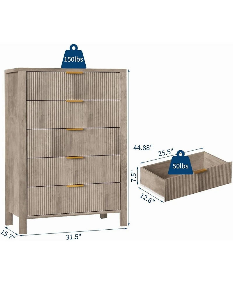 gaomon Oak Dressers for Bedroom with 5 Drawers Tall Wooden Dressers