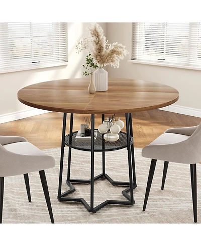 gaomon 38.6 Inch Round Dining Table with Storage 16.8 Inch Round Mesh Storage Space-Saving Wood Kitchen Table with Metal Base Perfect for Dining Room