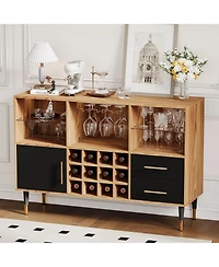 gaomon 47 Inch Wine Bar Cabinet with Led Lights and Charging Station, Modern Wood Coffee Bar with Storage Sideboard for Living Room and Dining Room