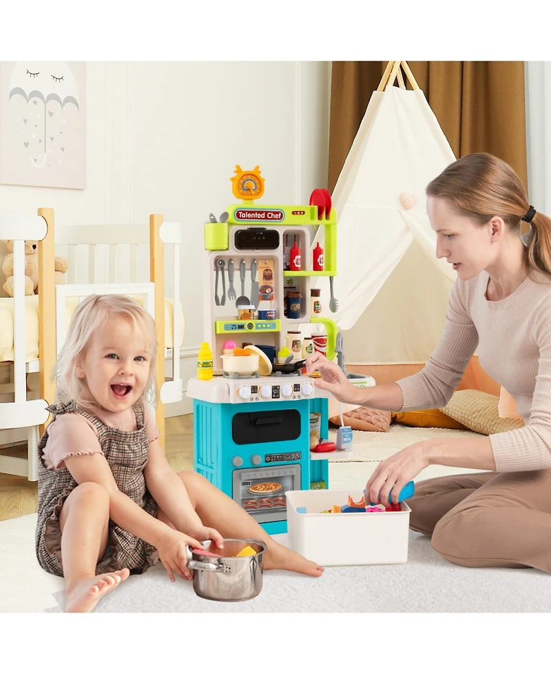 Slickblue Pretend Play Kitchen Set for Kids with Lights and Sound Effects