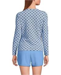 Lands' End Women's Long Torso SunShade Upf 50 Sleeve Rash Guard Swim Tee