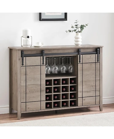 gaomon 47 Inch Wine Bar Cabinet with Sliding Barn Door Buffet Sideboard Cabinet with 16 Bottle Wine Rack