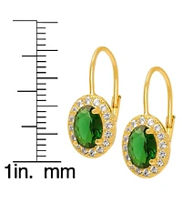 Macy's Lab Grown Emerald (1.70 ct. t.w.) and Lab Grown White Sapphire (0.32 ct. t.w.) Halo Leverback Earrings in 14k Gold Over Sterling Silver