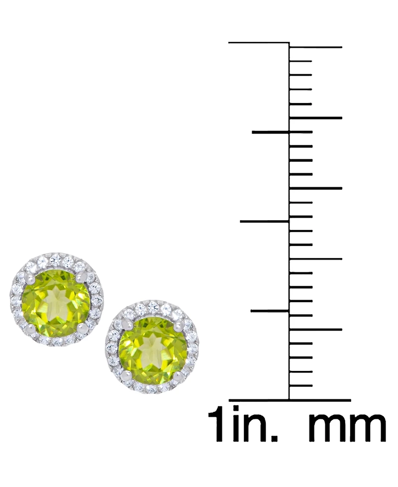 Macy's 2-Pc. Genuine Peridot (2.95 ct. t.w.) and White Topaz (0.29 ct. t.w.) Round Halo Pendant Necklace and Stud Earrings Set in Sterling Silver