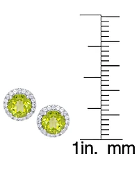Macy's 2-Pc. Genuine Peridot (2.95 ct. t.w.) and White Topaz (0.29 ct. t.w.) Round Halo Pendant Necklace and Stud Earrings Set in Sterling Silver