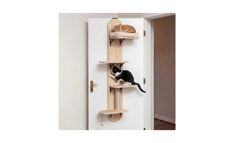 Aostirmotor Height-Adjustable Door Cat Tree, 5-Level No-Drill Climber for Apartments