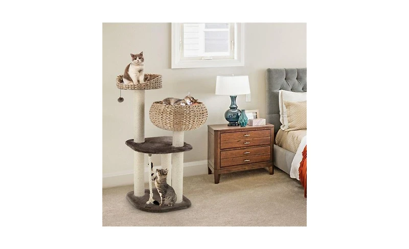 Aostirmotor 41" Hand-Woven Cat Tree with 3 Sisal Posts, Multi-Level Activity Center