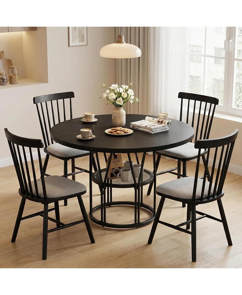 gaomon 47" Round Dining Table with Storage, Sturdy Metal Frame Circle Dinner for Small Space, Apartment, Living Room