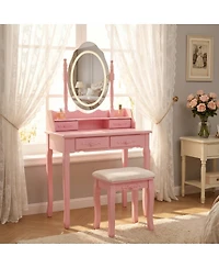 Streamdale Furniture Princess Vanity Desk Set with Mirror & Stool, 4 Drawers, Ample Storage