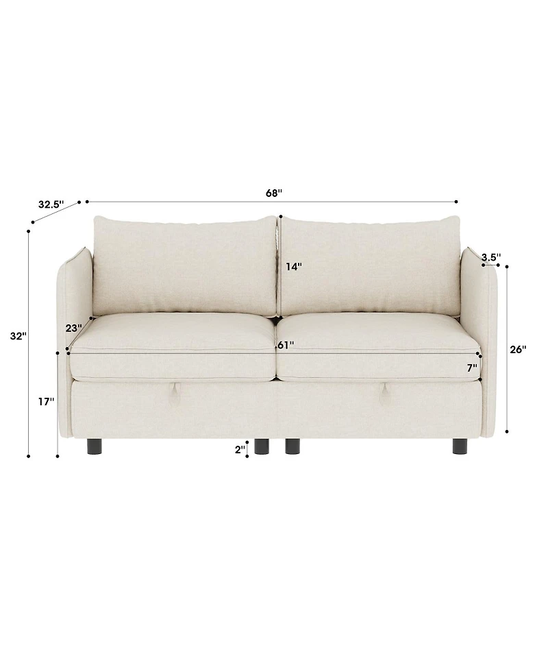 Streamdale Furniture Love Seat Couches, 2 Seater Loveseat Mid Century Modern Sofa Couch With Storage