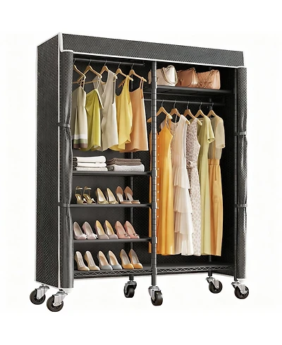 Yigii Heavy Duty Metal Garment Rack - 620lb Capacity, 6 Tiers, Adjustable Shelves, Lockable Wheels, Easy Assembly