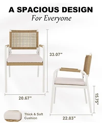 gaomon 2Pcss Patio Wicker Chairs, Outdoor Rattan Dining Chairs with Cushions & Metal Legs, Balcony Rattan Armchairs for Outdoor Lawn Balcony Backyard