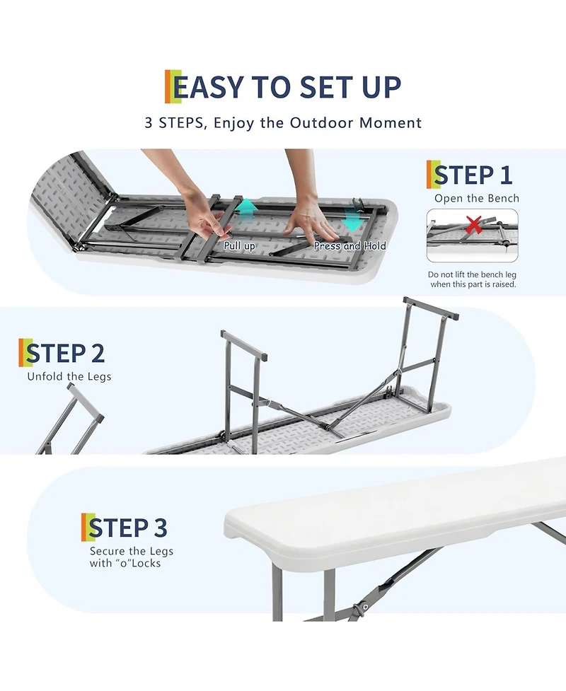 gaomon Portable Folding Bench 6 Foot 2 Pack, Plastic Foldable Bench with Carrying Handle for Outdoor Picnic, Camping, Party and Sports Activities