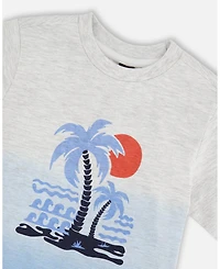 Deux par Big Boys Cotton Short Sleeve T-Shirt Grey Mix To Blue Gradient
