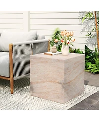 Streamdale Furniture Outdoor/Indoor Square Travertine Lightweight Concrete Side Table