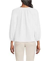 Lands' End Women's Lightweight Jersey 3/4 Sleeve Notch Neck Gather Blouse