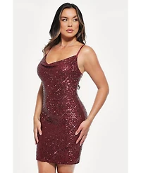 Popilush Women's Sequin Cowl Neck Sculpting Mini Dress