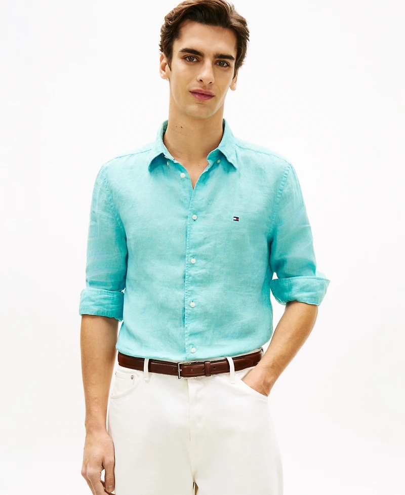 Tommy Hilfiger Men's Pigment-Dyed Linen Button-Down Long Sleeve Shirt