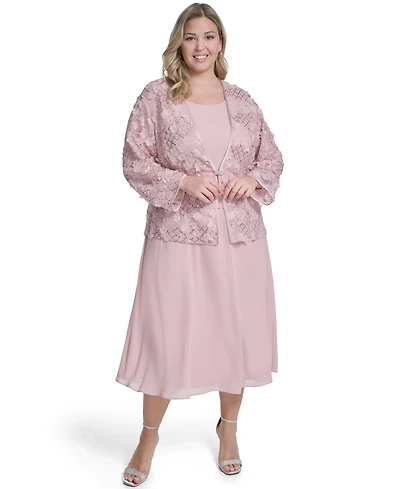 Jessica Howard Plus Mesh Jacket and Sleeveless Fit & Flare Dress, 2-Piece Set