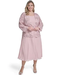 Jessica Howard Plus Mesh Jacket and Sleeveless Fit & Flare Dress, 2-Piece Set