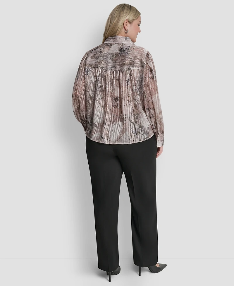 Dkny Plus Collared Neck Long-Sleeve Top