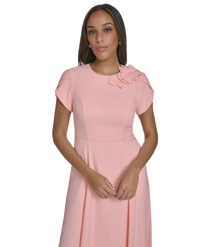 Eliza J Petite Short-Sleeve Jewel Neck Dress