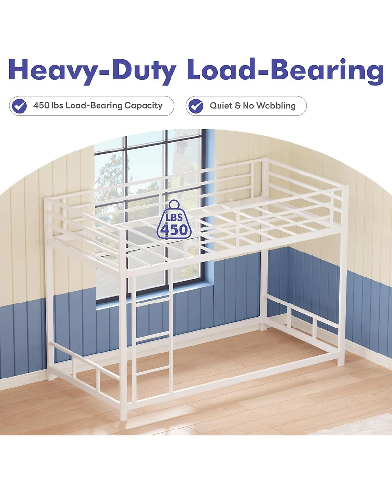 Streamdale Furniture Twin Over Twin Metal Bunk Bed with Guard Rails & Ladder, Space-Saving