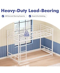 Streamdale Furniture Twin Over Twin Metal Bunk Bed with Guard Rails & Ladder, Space-Saving