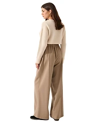 Modenaire Women's High-Rise Wide-Leg Drawstring Pants