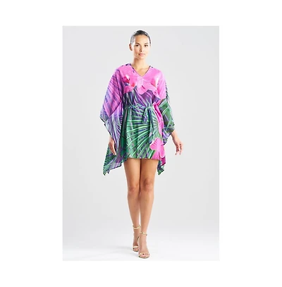 Natori Womens Orchid Silk Cotton Voile Short Caftan