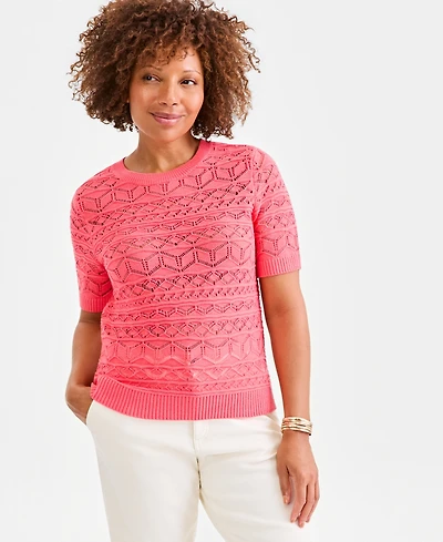 Style & Co Petite Short-Sleeve Crewneck Sweater, Macy's Exclusive