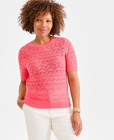 Style Co Womens Cotton Pointelle Short Sleeve Sweater Macys Exclusive