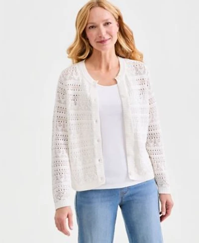 Style Co Womens Cotton Pointelle Cardigan Sweater Macys Exclusive