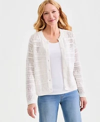 Style Co Womens Cotton Pointelle Cardigan Sweater Macys Exclusive