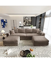 Streamdale Furniture Plush Corduroy 4-Seat Sofa, Modern Comfy Upholstered Cloud Couch with Pillows & Ottomans