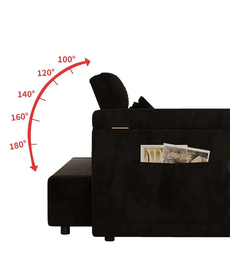 Streamdale Furniture 65-inch 3-in-1 foldable sofa bed with table, storage armrests, velvet finish