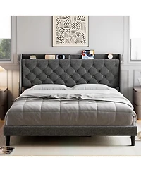 gaomon King Size Platform Bed Frame with Storage Headboard & Usb Charging Station | Button Tufted Upholstery, Noise-Free Design