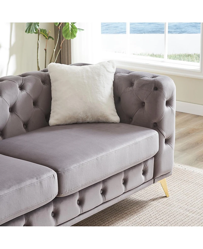 Streamdale Furniture 82.5" Deluxe Velvet Sofa with Tufted Buttons, 2 Pillows & Metal Feet